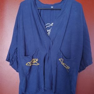 Navy blue dragon embroidered kimono
